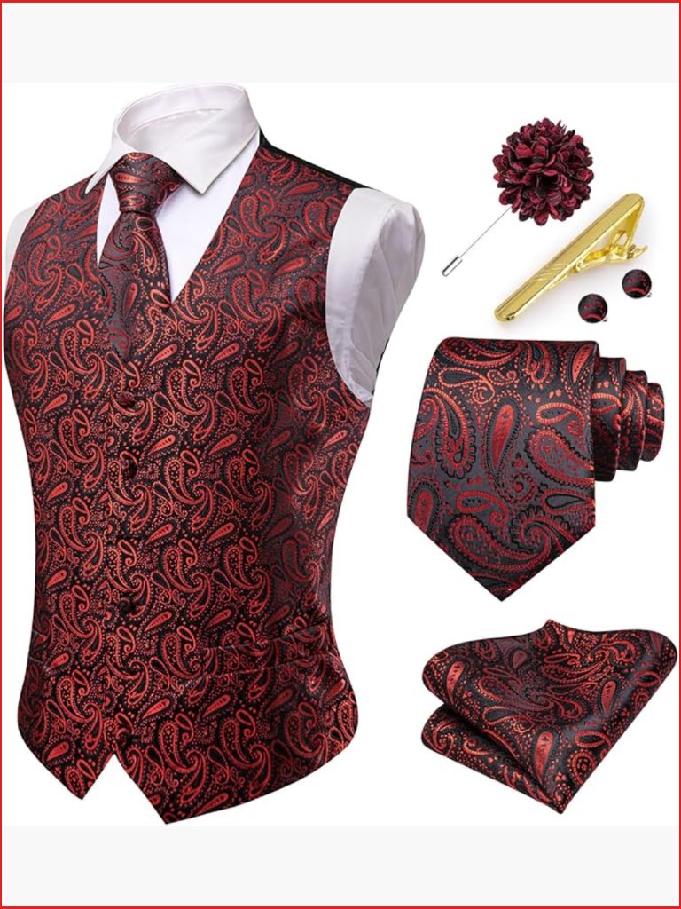Suit Vest Business Formal Waistcoat Paisley Jacquard Set With Tie